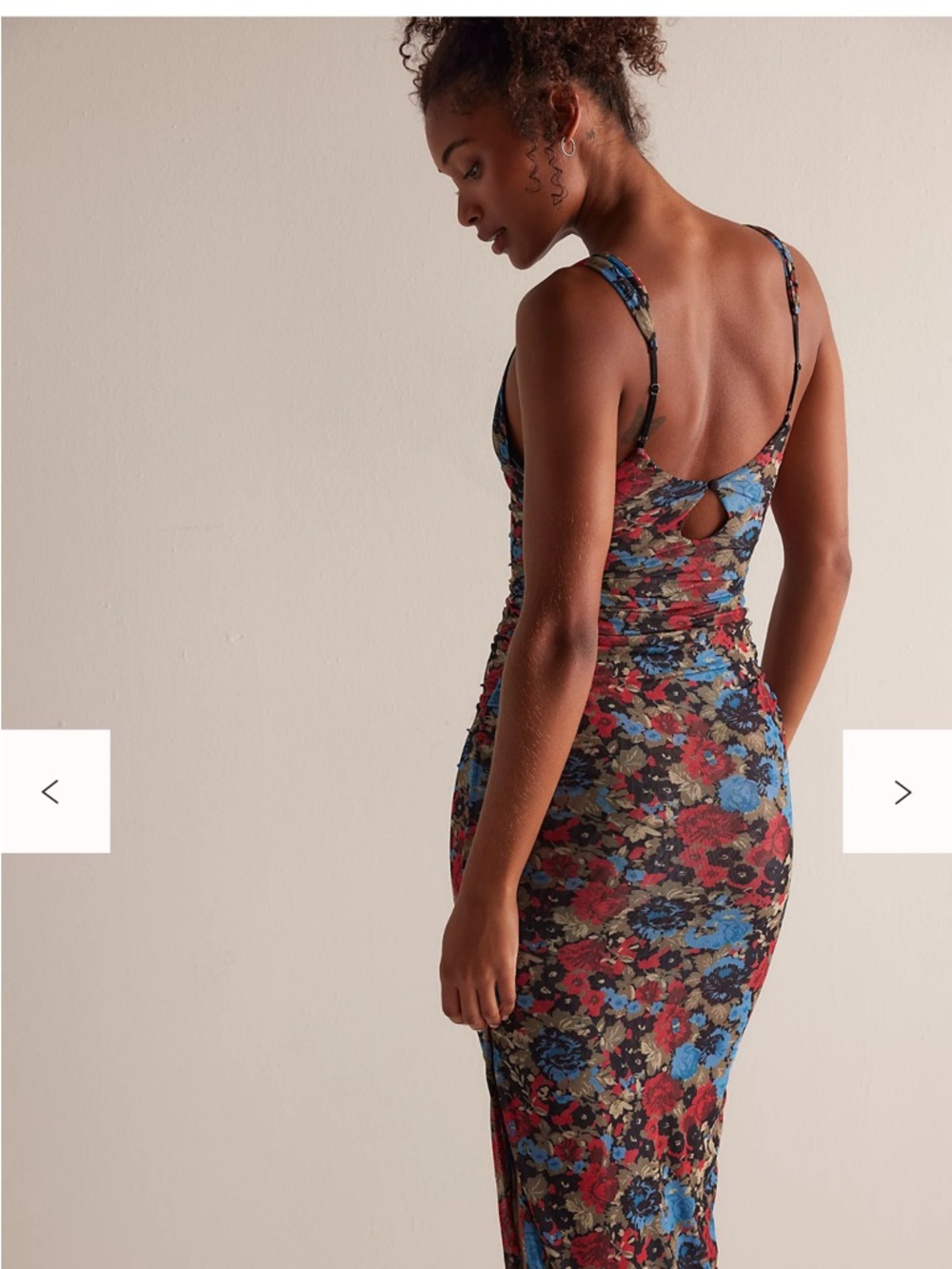 Free People Floral V-Neck Midi Dress in Blue, Red and Black - Picture 3 of 5